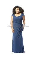 Blue Zipper Floor-length Natural Short-Sleeve Column/Sheath Draped Straps/Sweetheart sailor Chiffon Bridesmaid Dress