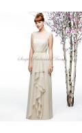 Champagne Chiffon Sleeveless Beading/Draped Bateau palomino Natural Zipper Floor-length A-line Bridesmaid Dress