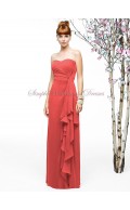 Draped A-line Zipper Orange firecracker Strapless/Sweetheart Sleeveless Chiffon Natural Floor-length Bridesmaid Dress