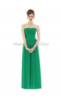 Bateau/Strapless Dropped Green Chiffon Draped Floor-length Zipper A-line Sleeveless PANTONE-Emerald Bridesmaid Dress