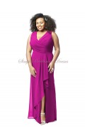 Empire Sleeveless Fuchsia Floor-length Straps/V-neck A-line Split american-beauty Zipper Chiffon Bridesmaid Dress