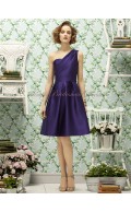 Natural grape Sleeveless Satin Sash Regency Short-length Zipper-Side A-line Strapless/One-Shoulder Bridesmaid Dress