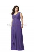 regalia Straps/V-neck Floor-length Chiffon Empire Zipper Sleeveless Draped A-line Purple Bridesmaid Dress