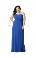 Bateau/Strapless Floor-length Natural Sleeveless Draped sapphire Royal-Blue Zipper-Side Chiffon A-line Bridesmaid Dress