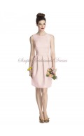 Scoop Natural Sleeveless Pink Mauve-Gold Satin A-line Zipper Short-length Draped Bridesmaid Dress