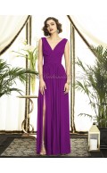 A-line Empire Sleeveless Draped/Split Purple dahlia Zipper Straps/V-neck Floor-length Chiffon Bridesmaid Dress