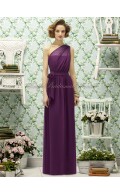 Zipper-Side A-line Chiffon Sleeveless Grape Natural wild-berry Draped/Bow One-Shoulder Floor-length Bridesmaid Dress