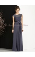 Zipper Floor-length Sleeveless stormy Natural Bateau Grey Sash/Bow A-line Chiffon Bridesmaid Dress