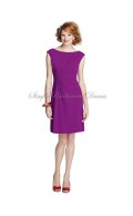 Purple Zipper Chiffon Dropped Short-length dahlia Draped Mini Sleeveless Bateau Bridesmaid Dress