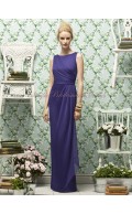 Draped Floor-length Purple Natural Column/Sheath Bateau regalia Chiffon Zipper Sleeveless Bridesmaid Dress