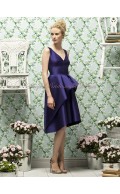 Knee-length Zipper grape Straps/V-neck Natural A-line Satin Sleeveless Grape Layers Bridesmaid Dress