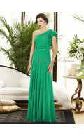 Chiffon Floor-length Zipper-Side Draped/Sash PANTONE-Emerald One-Shoulder A-line Natural Green Sleeveless Bridesmaid Dress
