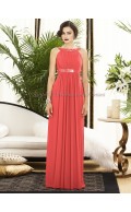 Watermelon Sleeveless A-line Chiffon Floor-length firecracker Scoop Zipper Draped/Sash Empire Bridesmaid Dress