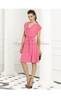 Cowl Draped/Bow A-line Pink punch Natural Chiffon Zipper Short-Sleeve Knee-length Bridesmaid Dress