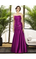 Sleeveless Floor-length Ruched A-line Dropped Fuchsia Strapless Zipper persian-plum Satin Bridesmaid Dress