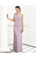 Dropped Draped One-Shoulder Chiffon Zipper suede-rose Sleeveless Floor-length Column/Sheath Lavender Bridesmaid Dress