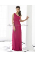 A-line Floor-length tutti-frutti One-Shoulder Sleeveless Chiffon Ruched Fuchsia Zipper Dropped Bridesmaid Dress