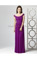 Ruched Natural Zipper Chiffon A-line persian-plum Purple Sleeveless Floor-length Bateau Bridesmaid Dress
