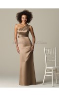 Sash Brown One-Shoulder Floor-length A-line Zipper Satin cappuccino Sleeveless Natural Bridesmaid Dress