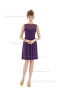 Majestic / Purple Natural A-line Sleeveless Scoop Mini Chiffon Draped Bridesmaid Dress