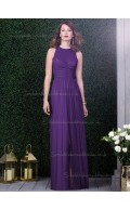 Majestic / Purple Natural Draped Floor-length Chiffon Column / Sheath Sleeveless Scoop Bridesmaid Dress