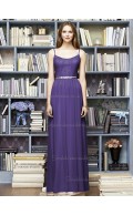 Regalia / Purple Chiffon A-line Natural Bateau / Spaghetti Floor-length Sleeveless Draped / Sash Straps Bridesmaid Dress