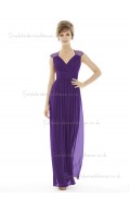 Majestic / Purple Floor-length V-neck Sleeve Column / Sheath Empire Draped Cap Chiffon Bridesmaid Dress