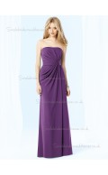 African Violet / Purple Draped Bateau Chiffon Empire Sleeveless Floor-length Column / Sheath Bridesmaid Dress