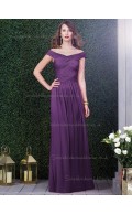 African Violet / Purple Natural Off-the-shoulder Draped Floor-length Sleeveless A-line Chiffon Bridesmaid Dress