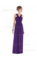 Majestic / Purple Floor-length V-neck Column / Sheath Draped Chiffon Natural Sleeveless Bridesmaid Dress