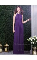 Majestic / Purple Empire Halter A-line Chiffon Draped Sleeveless Floor-length Bridesmaid Dress