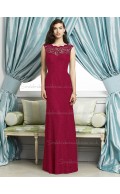 Spanish Red / Red Sleeveless Floor-length Bateau Mermaid Natural Lace Lace Bridesmaid Dress