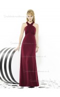Burgundy / Red Floor-length Mermaid Sleeveless V-neck Empire Chiffon Ruched Bridesmaid Dress
