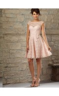 Pink A-line Sweetheart Short-length Lace Natural Bridesmaid Dress