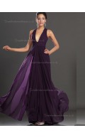 Grape A-line Floor-length Empire V-neck Chiffon Bridesmaid Dress