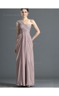 Pearl Pink One Shoulder Floor-length A-line Empire Chiffon Bridesmaid Dress