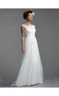 White A-line Sweep Tulle Bateau Natural Bridesmaid Dress