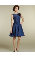 Blue Satin Bateau Natural Knee-length A-line Bridesmaid Dress