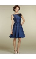 Blue Satin Bateau Natural Knee-length A-line Bridesmaid Dress