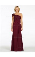 Burgundy A-line One Shoulder Natural Floor-length Chiffon Bridesmaid Dress