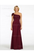 Burgundy A-line One Shoulder Natural Floor-length Chiffon Bridesmaid Dress