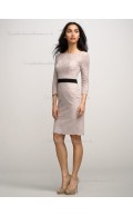 Pink Column / Sheath Natural Lace Knee-length Bateau Bridesmaid Dress