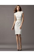 ivory Column / Sheath Lace Bateau Knee-length Natural Bridesmaid Dress