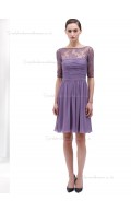 Lilac Chiffon A-line Natural Bateau Knee-length Bridesmaid Dress