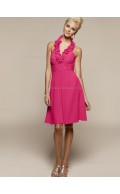 Red Knee-length V-neck Chiffon A-line Empire Bridesmaid Dress