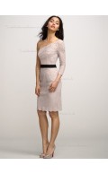 Blush Natural Knee-length Column / Sheath Lace One Shoulder Bridesmaid Dress