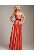 Watermelon A-line Empire Satin Bateau Floor-length Bridesmaid Dress