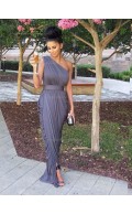 Lavender One Shoulder Floor-length Chiffon Empire Column / Sheath Bridesmaid Dress