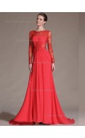 red Chiffon A-line Sweep Empire Bateau Bridesmaid Dress