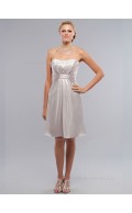 Silver Bateau Knee-length Empire Satin Column / Sheath Bridesmaid Dress